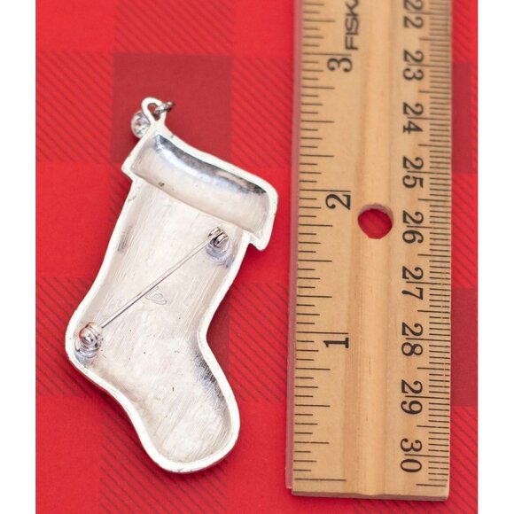 Vintage Red Santa Claus Sock Christmas Holiday Brooch - O25 - Picture 2 of 2